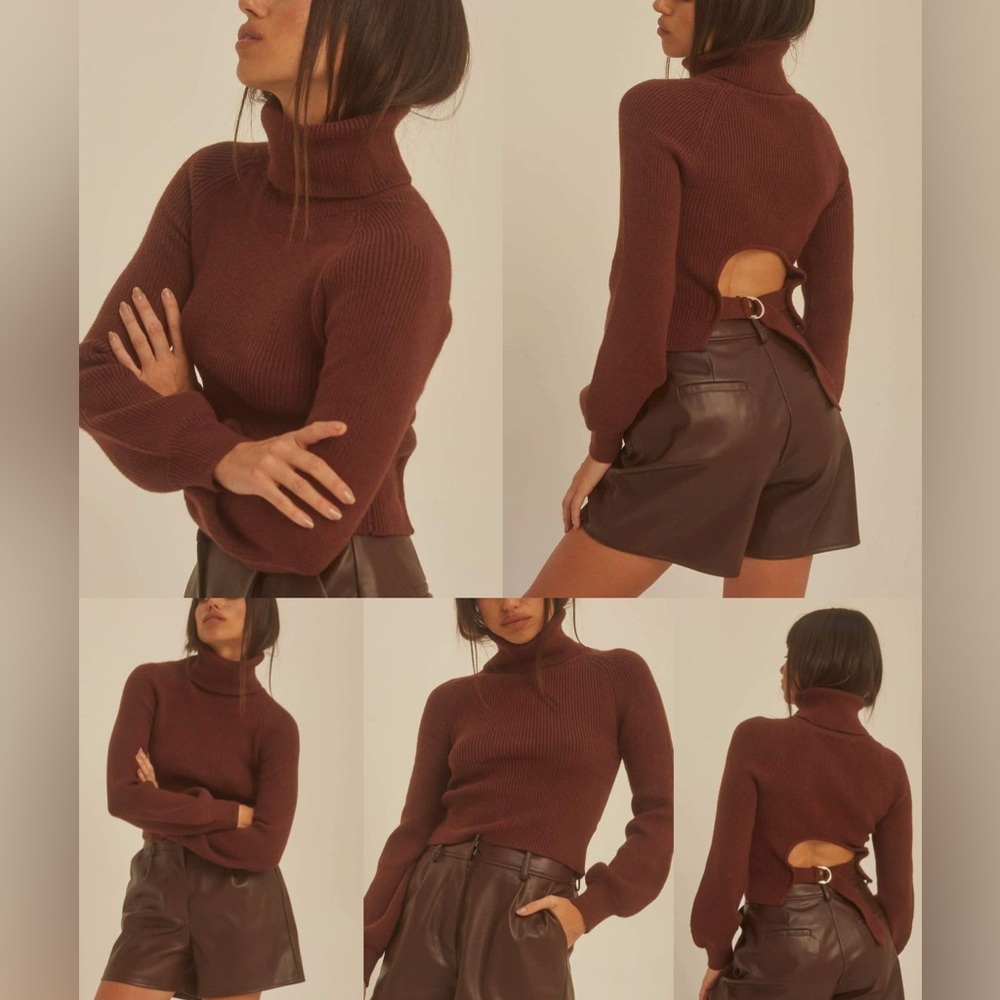 Chocolate Brown Open Back Turtleneck